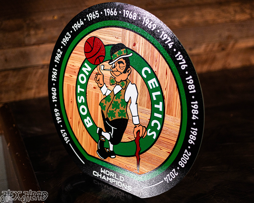 VARSITY Collection- Single layer Parquet Floor Boston Celtics Metal Wall Art