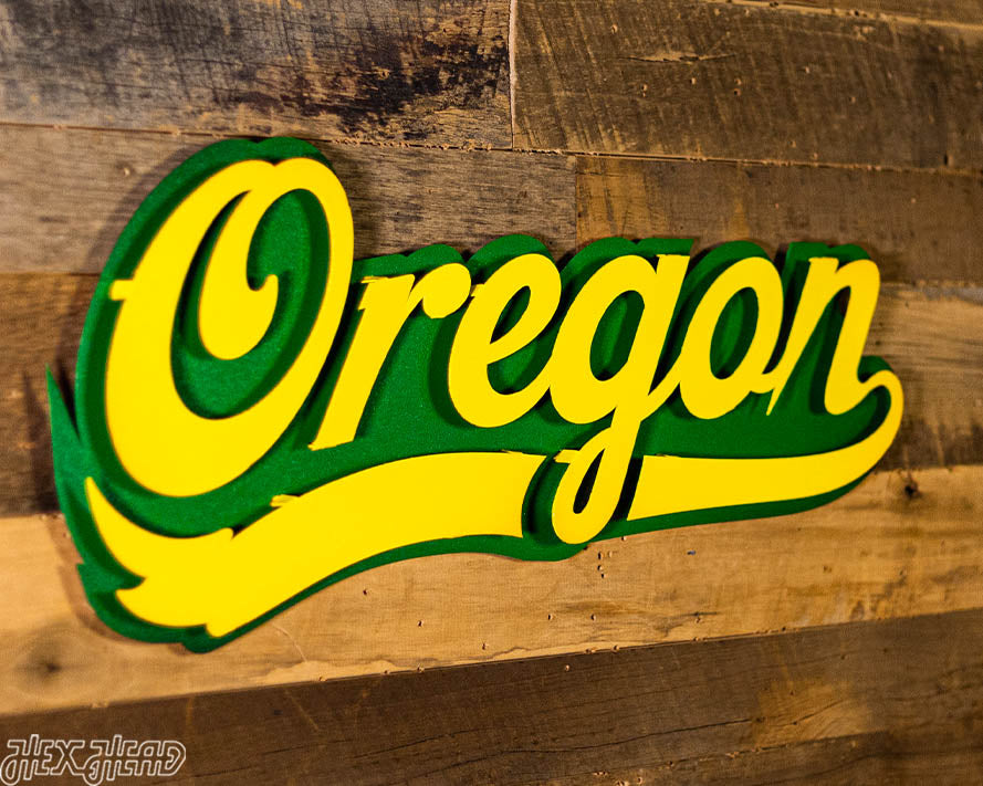 Oregon Ducks  Script 3D Vintage Metal Wall Art