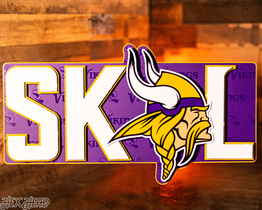 Minnesota Vikings "SKOL" Hex Head Exclusive 3D Vintage Metal Wall Art