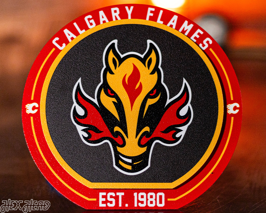 Calgary Flames "Double Play" On the Shelf or on the Wall Art
