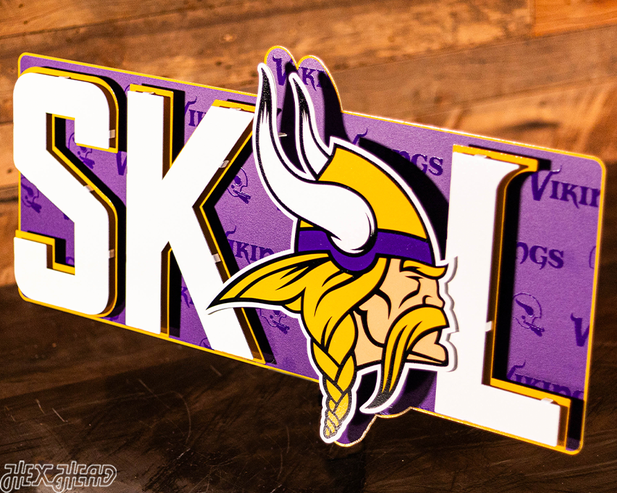 Minnesota Vikings "SKOL" Hex Head Exclusive 3D Vintage Metal Wall Art