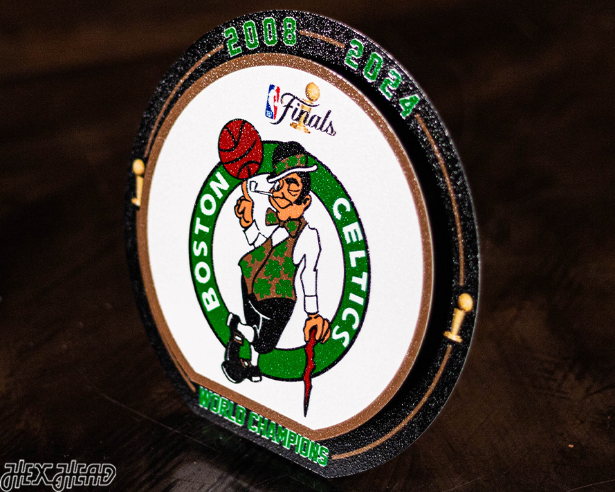 Boston Celtics "2008-2024" NBA World Champions "Double Play" On the Shelf or on the Wall Art