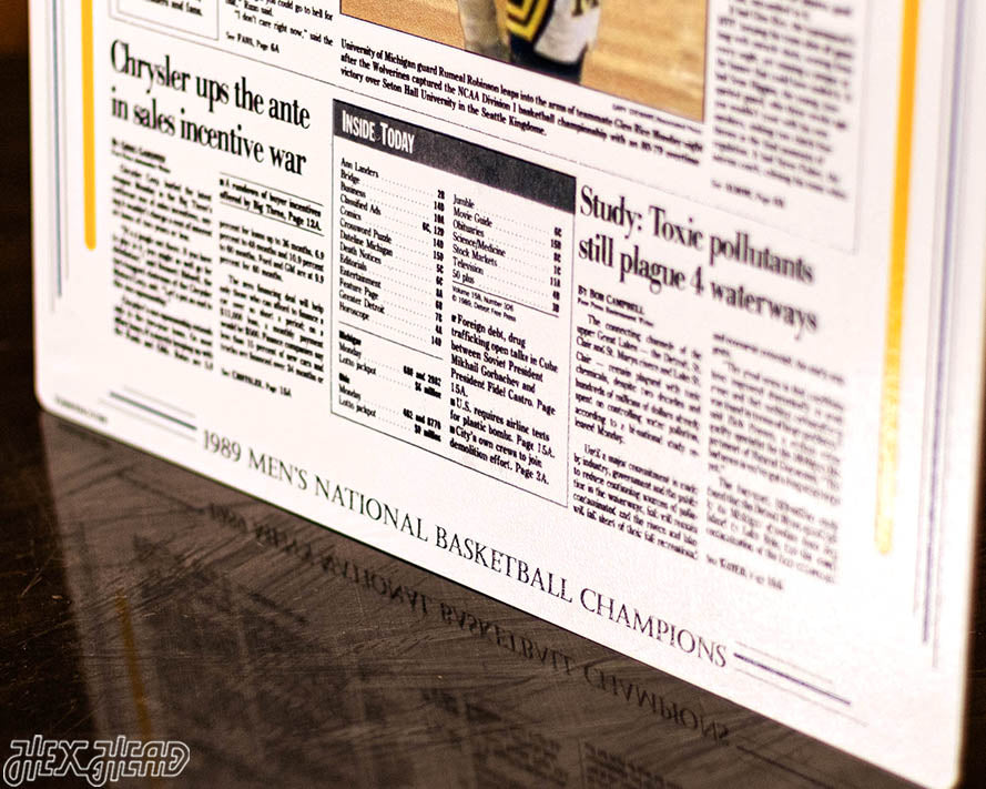 Detroit Free Press Michigan Wolverines 1989 Basketball National Champions Front Page - APRIL 4, 1989