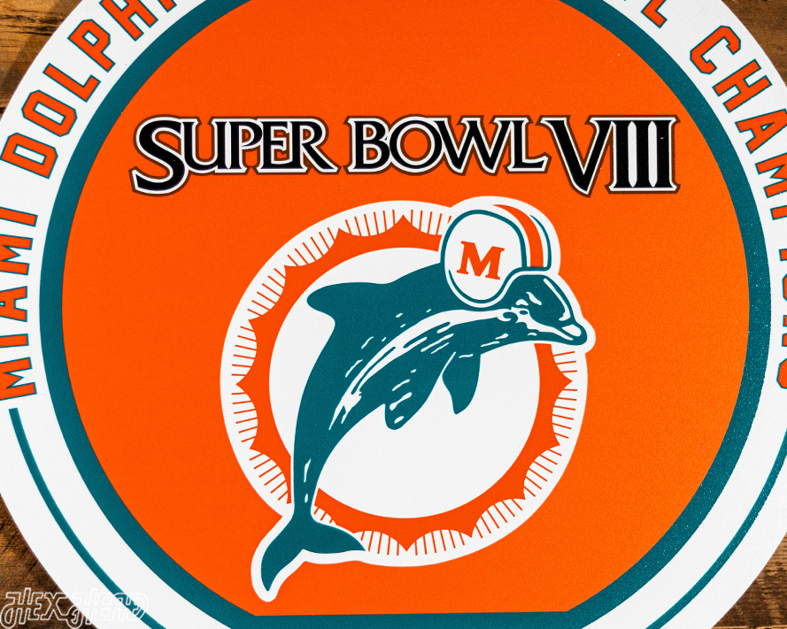 VARSITY Collection- SINGLE Layer Miami Dolphins Super Bowl "VIII" Metal Wall Art