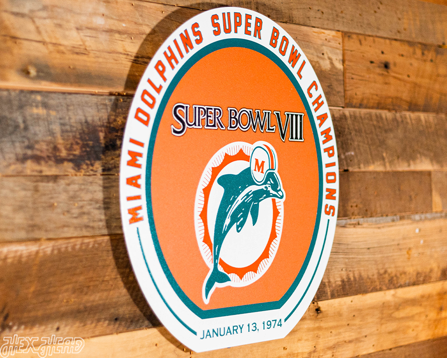 VARSITY Collection- SINGLE Layer Miami Dolphins Super Bowl "VIII" Metal Wall Art