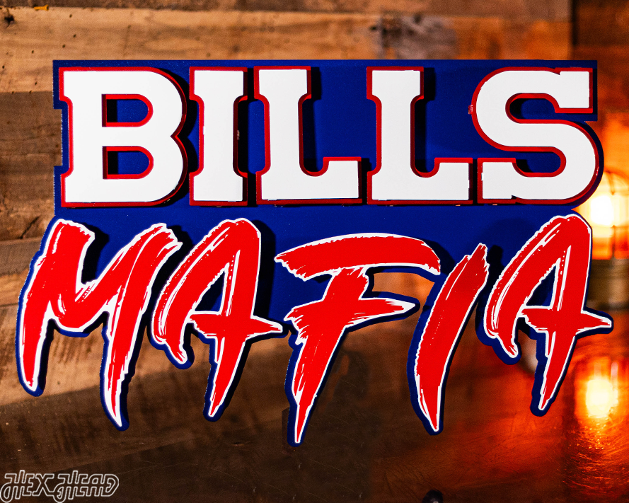 Buffalo Bills "BILLS MAFIA" Wordmark 3D Vintage Metal Wall Art