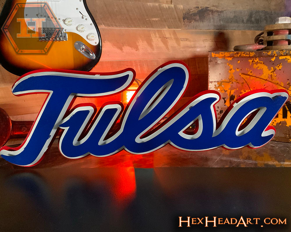 Tulsa Script Tulsa Golden Hurricanes 3d Layered Script Metal Wall Art – Hex Head Art