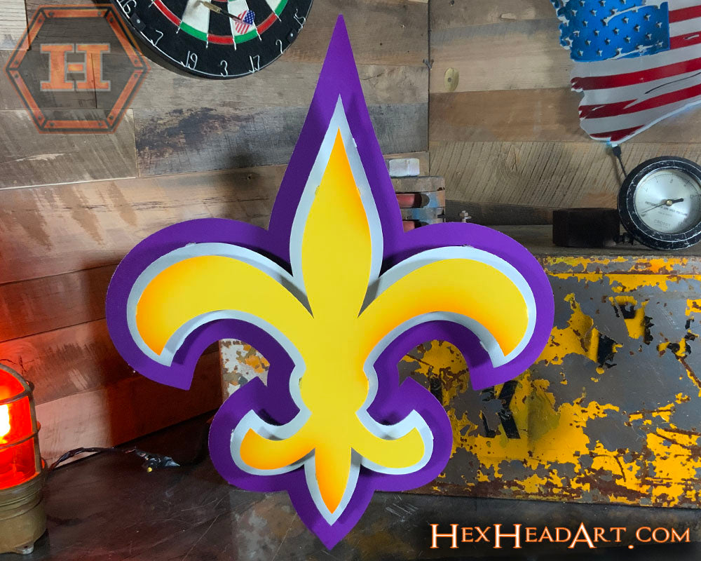 New Orleans Saints Fleur De Lis 3D Vintage Metal Wall Art – Hex Head Art