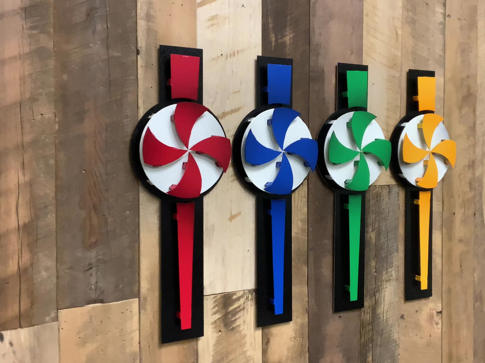 Pin Wheels Set of FOUR, 3D metal Art.