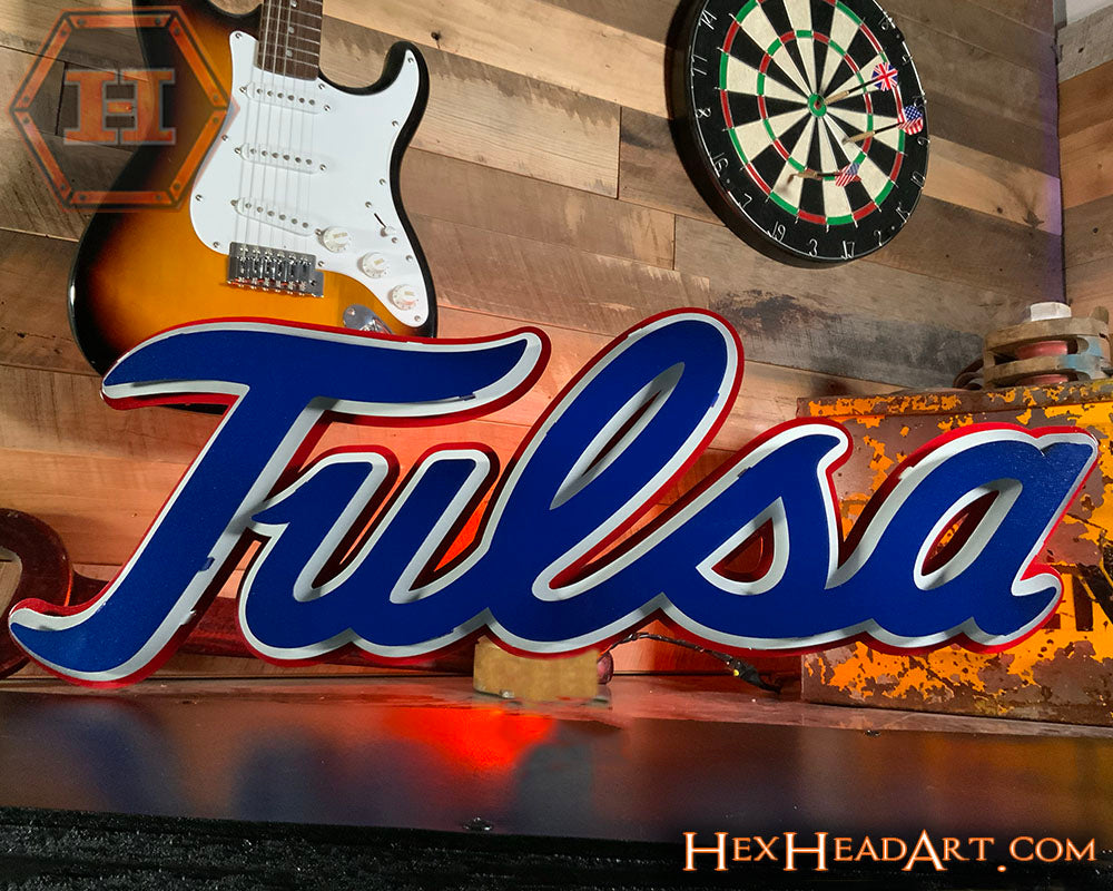 Tulsa Script Tulsa Golden Hurricanes 3d Layered Script Metal Wall Art – Hex Head Art