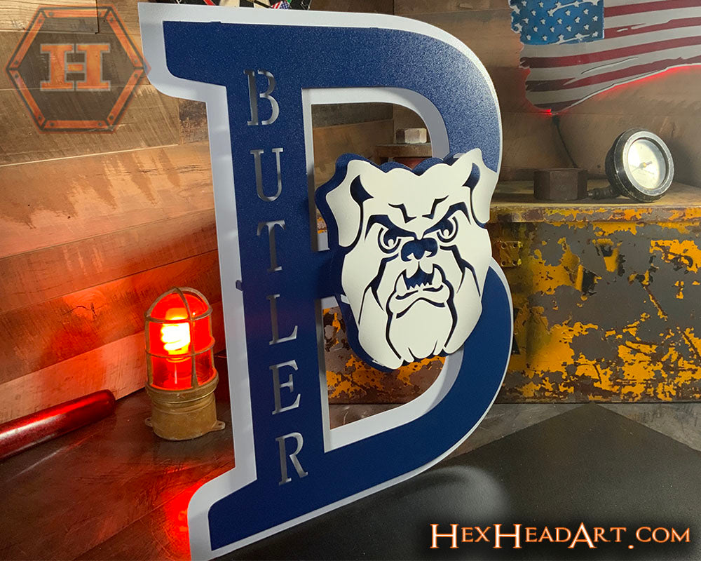 Left Side Butler " B with Bulldog" 3D Metal Wall Art
