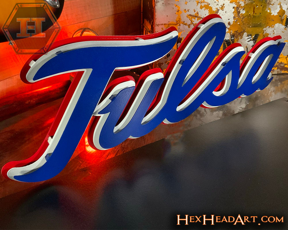 Tulsa Script Tulsa Golden Hurricanes 3d Layered Script Metal Wall Art – Hex Head Art