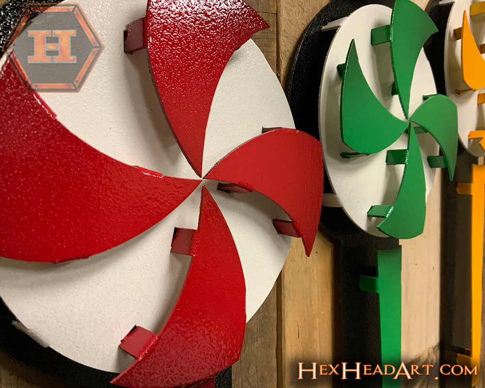 Pin Wheels Set of SEVEN, 3D metal Art.