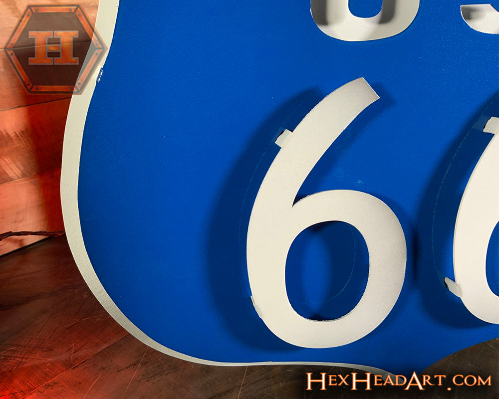 Route 66 Vintage Red White and Blue 3D Metal Wall Art