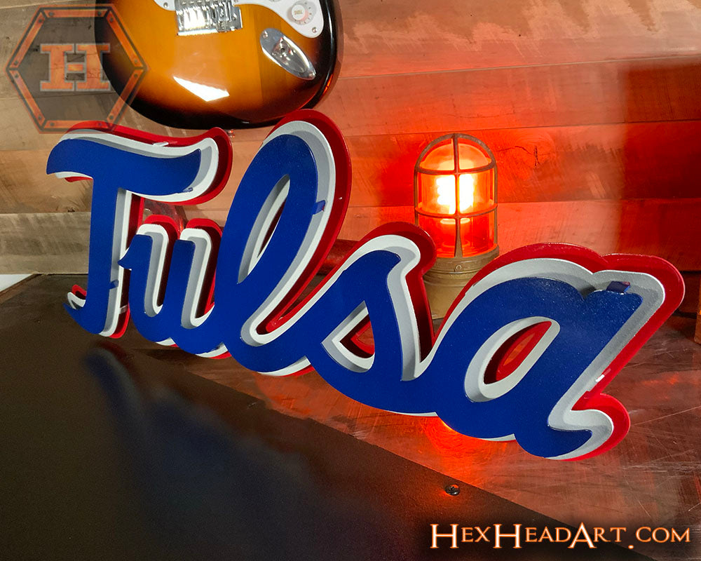 Tulsa Script Tulsa Golden Hurricanes 3d Layered Script Metal Wall Art – Hex Head Art