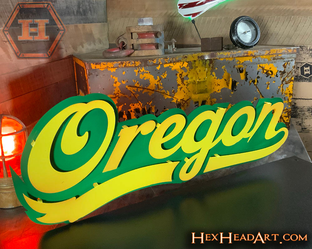Oregon Ducks  Script 3D Vintage Metal Wall Art
