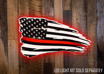Tattered American Flag - Thin Red Line 3D Metal Wall Art