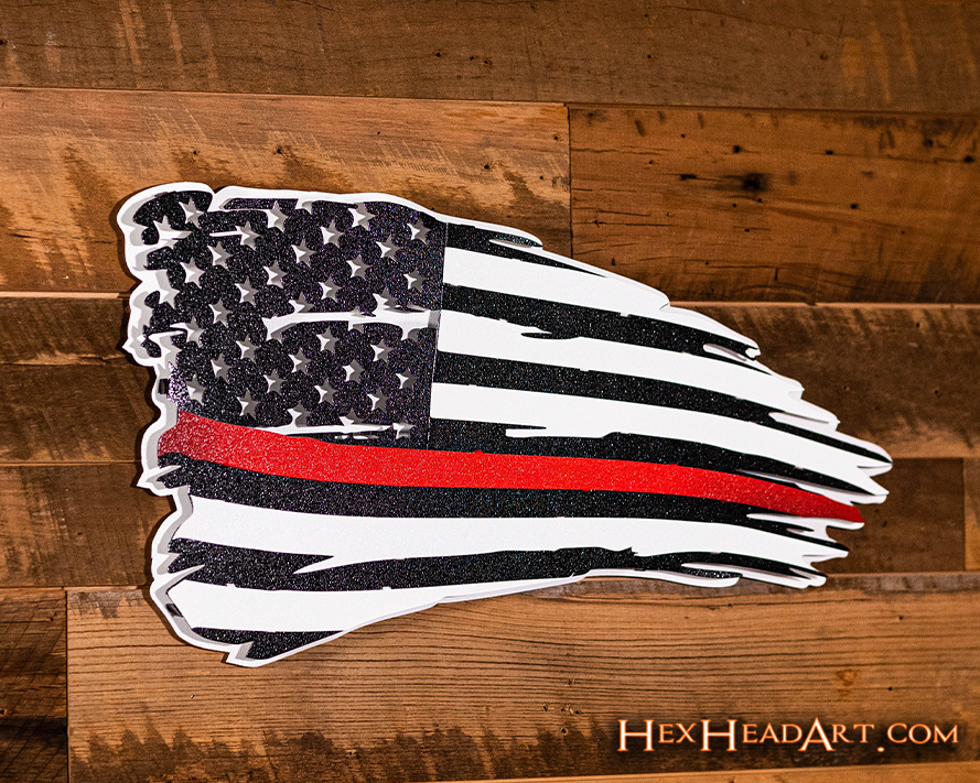 Tattered American Flag - Thin Red Line 3D Metal Wall Art