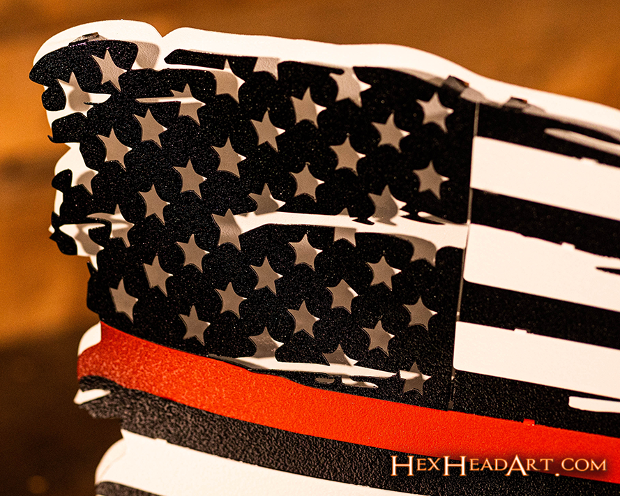 Tattered American Flag - Thin Red Line 3D Metal Wall Art