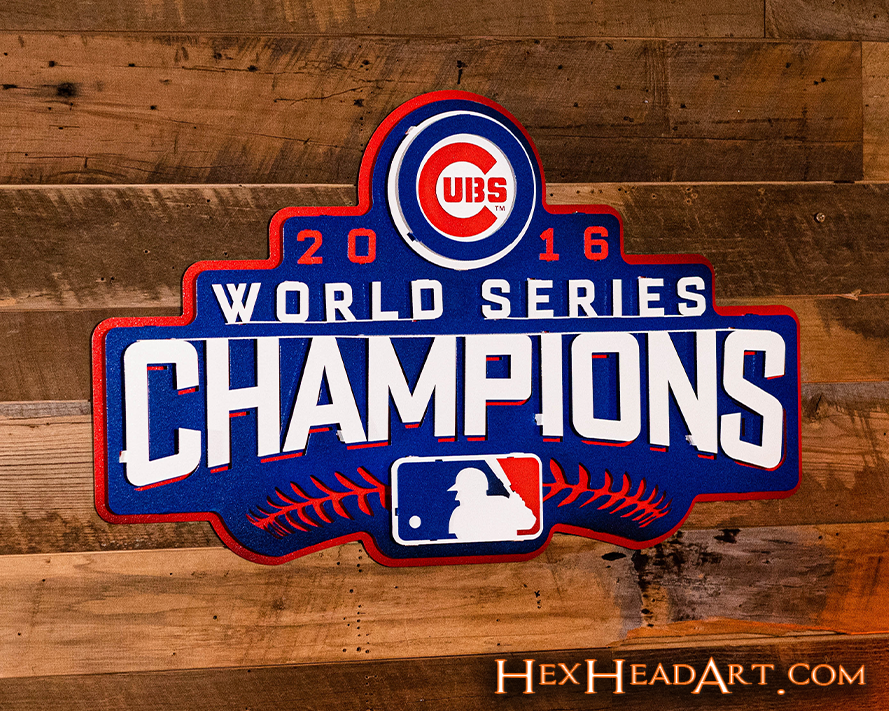 Chicago Cubs World Series Champions 2016 3D Metal Artwork Hex Head Art