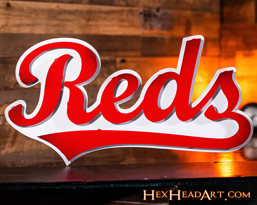 Cincinnati Reds Script Images Cincinnati Reds Metal Wall Art | Hex Head Art