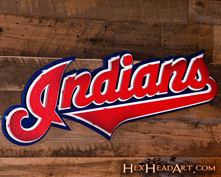 Cleveland Indians Script COOPERSTOWN RETIRED Logo 3D Metal Wall Art