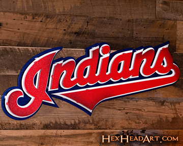 Cleveland Indians Script COOPERSTOWN RETIRED Logo 3D Metal Wall Art