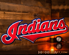 Load image into Gallery viewer, Cleveland Indians Script COOPERSTOWN RETIRED Logo 3D Metal Wall Art
