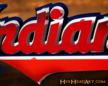 Cleveland Indians Script COOPERSTOWN RETIRED Logo 3D Metal Wall Art