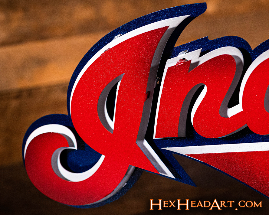 Cleveland Indians Script COOPERSTOWN RETIRED Logo 3D Metal Wall Art