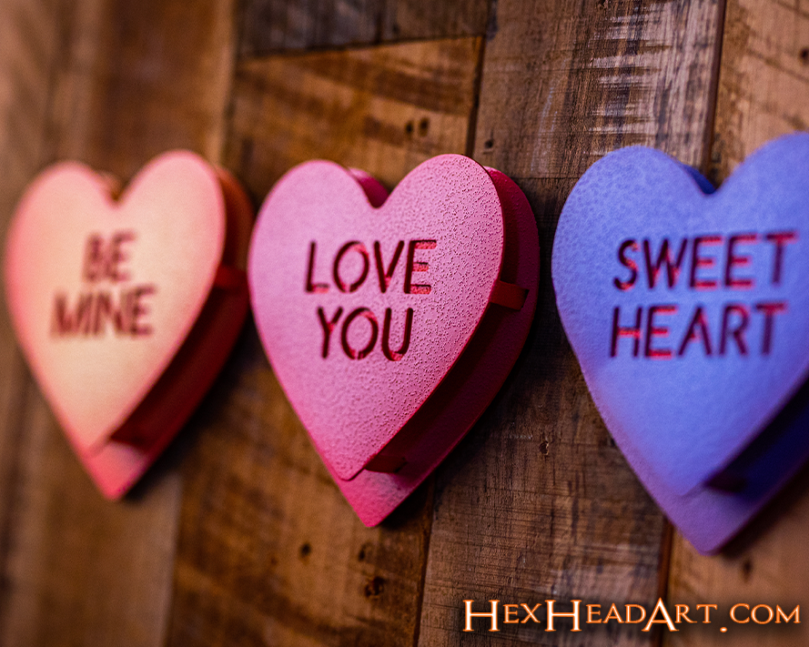 Be My Valentine Candy Hearts 3D Vintage Metal Wall Art Set of 3
