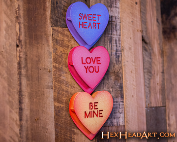 Be My Valentine Candy Hearts 3D Vintage Metal Wall Art Set of 3