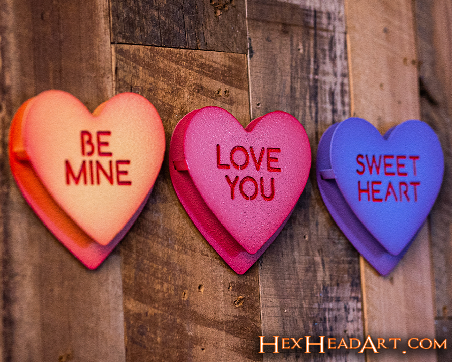 Be My Valentine Candy Hearts 3D Vintage Metal Wall Art Set of 3