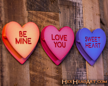 Load image into Gallery viewer, Be My Valentine Candy Hearts 3D Vintage Metal Wall Art Set of 3
