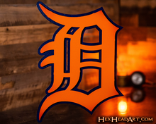 Load image into Gallery viewer, Detroit Tigers &quot;D&quot; - Orange/Navy 3D Vintage Metal Wall Art
