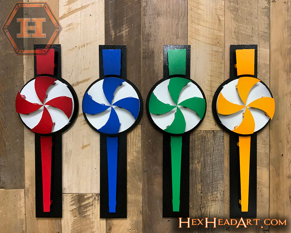 Pin Wheels Set of FOUR, 3D metal Art.