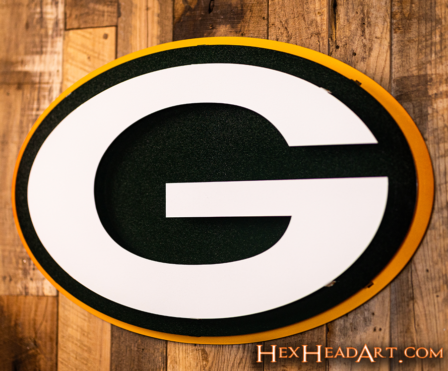 Green Bay Packers "G" 3D Metal Wall Art on a Wall