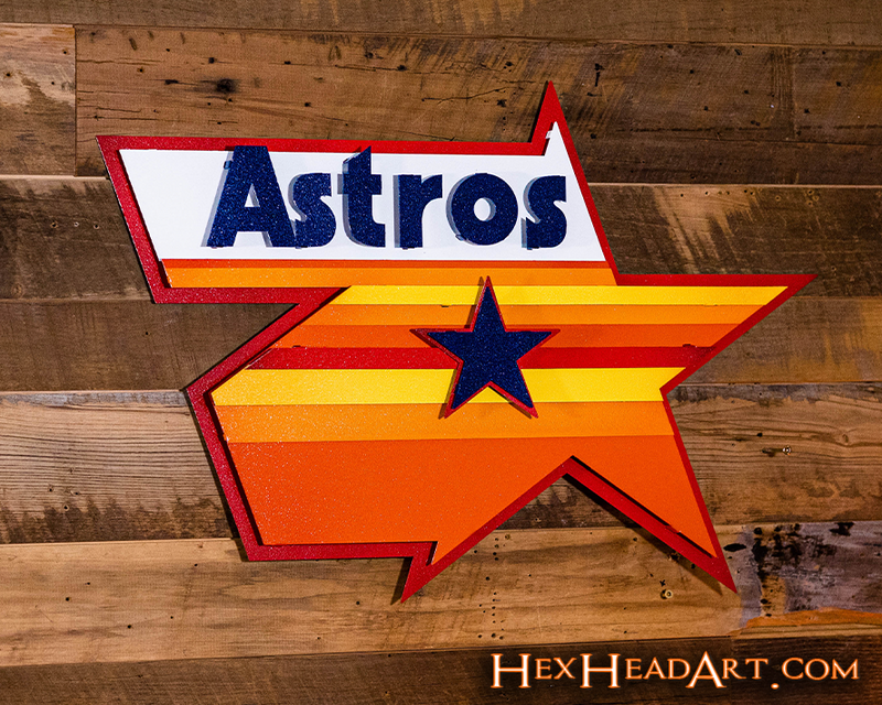 Houston Astros Retro Logo 3D Metal Artwork – Hex Head Art