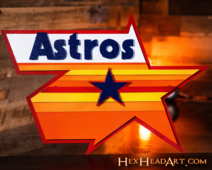 Houston Astros Retro Logo 3D Metal Artwork – Hex Head Art