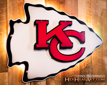 Load image into Gallery viewer, LED Lights  with Kansas City Chiefs Lamar Hunt &quot;Arrowhead&quot; 3D Metal Wall Art
