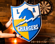 Load image into Gallery viewer, Los Angeles Chargers SHIELD 3D Vintage Metal Wall Art

