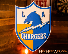 Load image into Gallery viewer, Los Angeles Chargers SHIELD 3D Vintage Metal Wall Art
