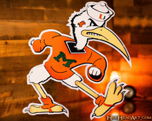 Load image into Gallery viewer, Miami Hurricanes &quot;Sebastian the Ibis&quot; 3D Vintage Metal Wall Art
