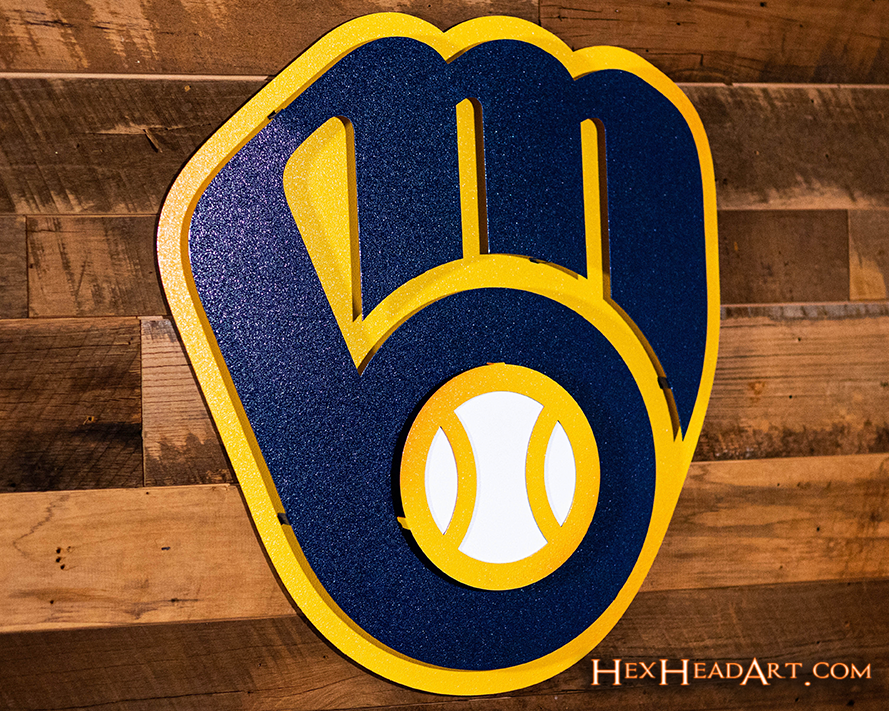 Milwaukee Brewers Current "BALL-IN-GLOVE" 3D Vintage Metal Wall Art