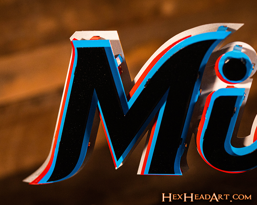 Miami Marlins "MIAMI" script 3D Metal Wall Art
