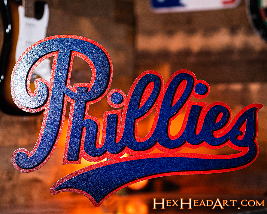 Philadelphia Phillies Script 3D Metal Artwork – Hex Head Art
