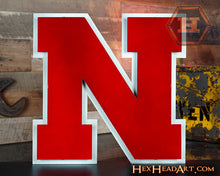Load image into Gallery viewer, Nebraska Huskers &quot;N&quot; Red on White 3D Vintage Metal Artwork 18&quot; x 18&quot;
