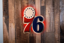 Load image into Gallery viewer, LED Light Behind Philadelphia &quot;76ers&quot; 3D Metal Wall Art
