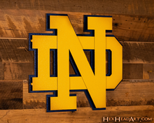 Load image into Gallery viewer, Notre Dame Fighting Irish Interlocking GOLD &quot;ND&quot; 3D Vintage Metal Wall Art
