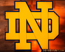 Load image into Gallery viewer, Notre Dame Fighting Irish Interlocking GOLD &quot;ND&quot; 3D Vintage Metal Wall Art
